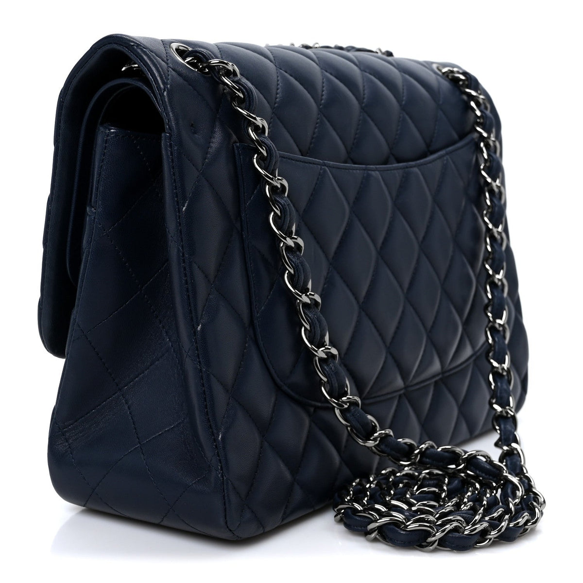 Lambskin Quilted Jumbo Double Flap Navy wholesalehk.shop