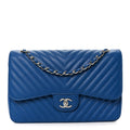 Caviar Chevron Quilted Jumbo Double Flap Blue wholesalehk.shop