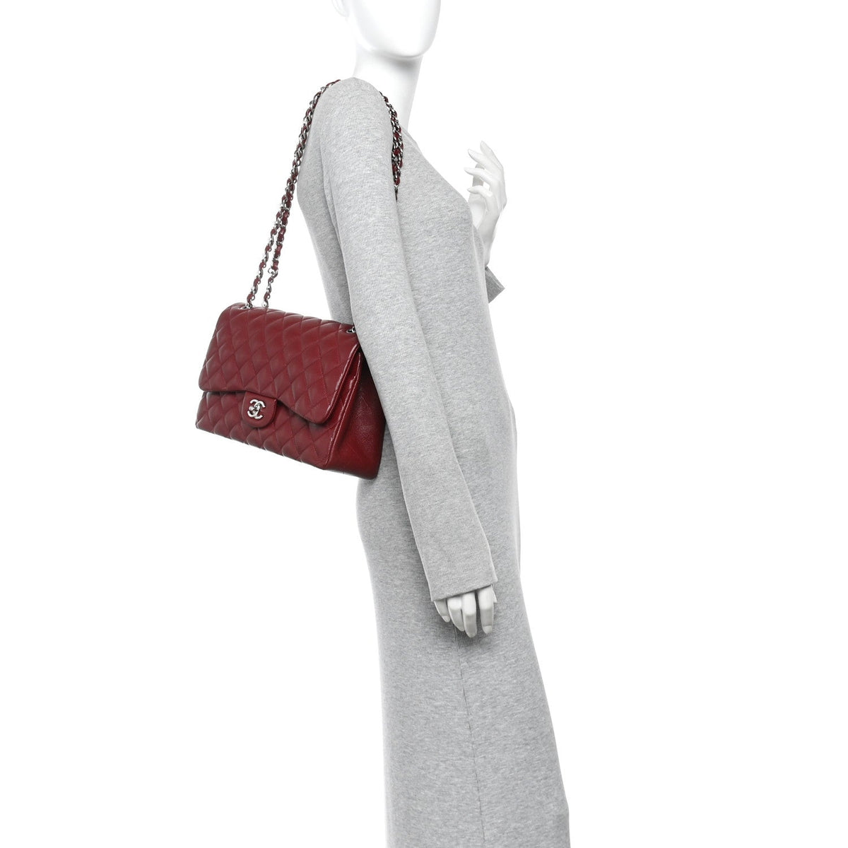 Caviar Quilted Jumbo Double Flap Burgundy wholesalehk.shop