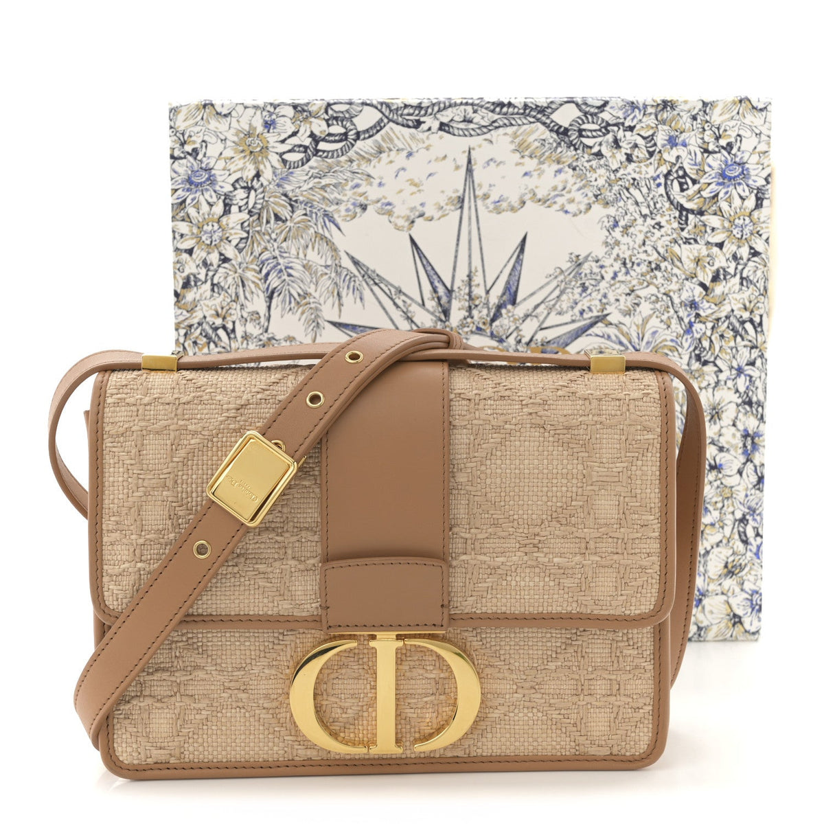 Raffia Calfskin 30 Montaigne Flap Bag Beige wholesalehk.shop