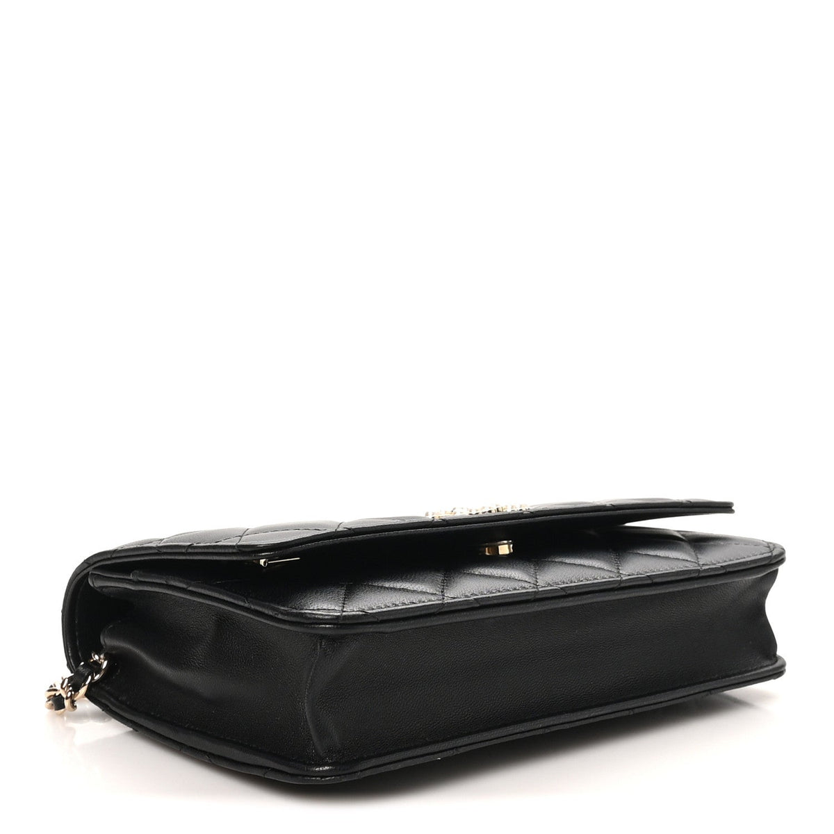 Lambskin Quilted Pearl CC Wallet on Chain WOC Black wholesalehk.shop