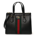 Textured Calfskin Web Small Ophidia Tote Bag Black wholesalehk.shop