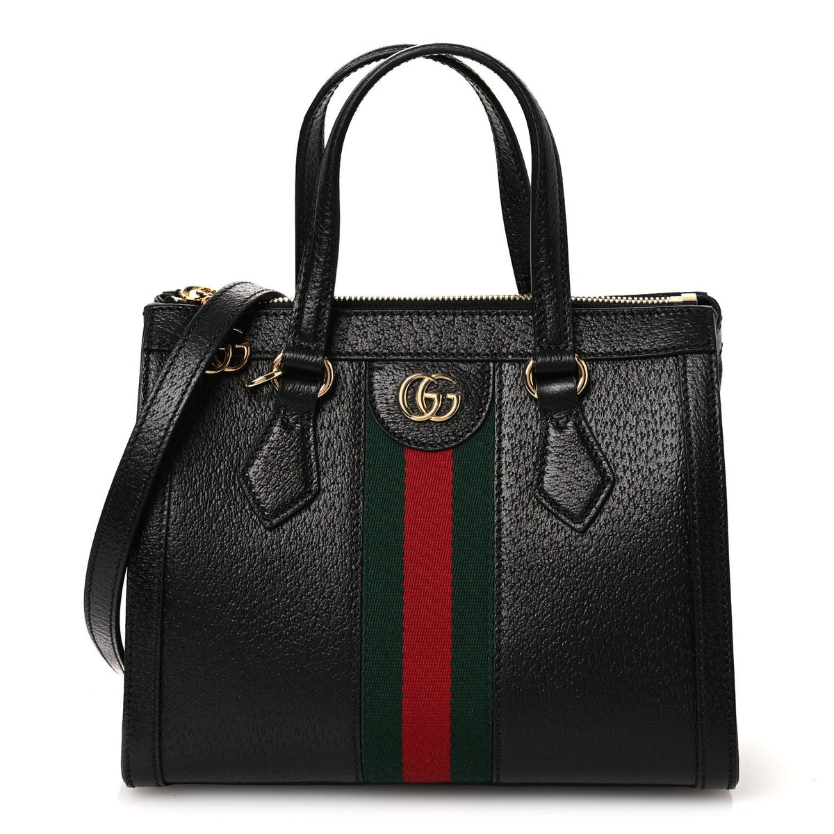 Textured Calfskin Web Small Ophidia Tote Bag Black wholesalehk.shop