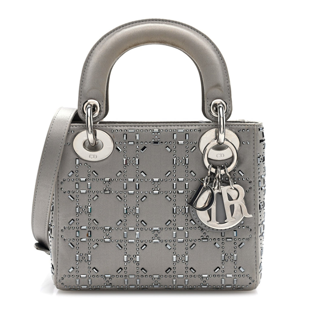 Satin Crystal Cannage Mini Lady Dior Gray wholesalehk.shop