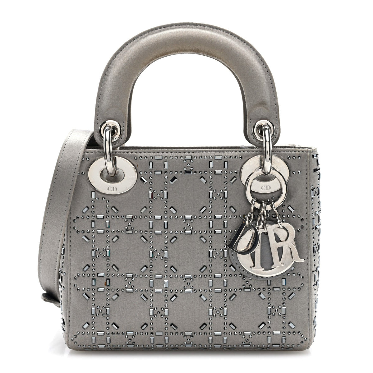 Satin Crystal Cannage Mini Lady Dior Gray wholesalehk.shop