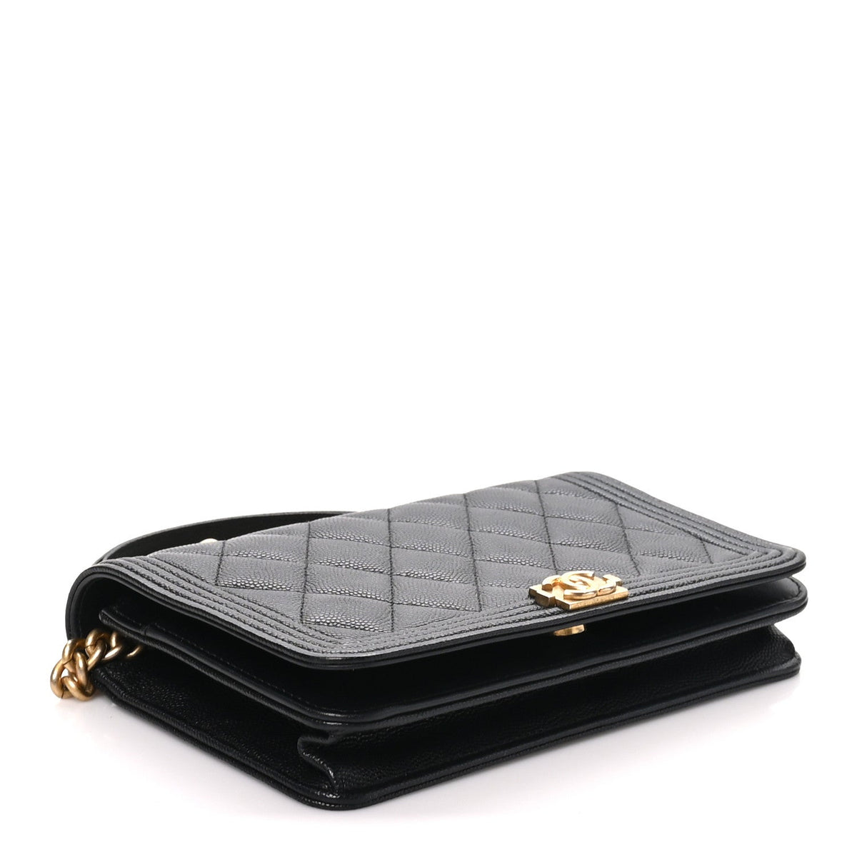 Caviar Quilted Boy Wallet On Chain WOC Black wholesalehk.shop