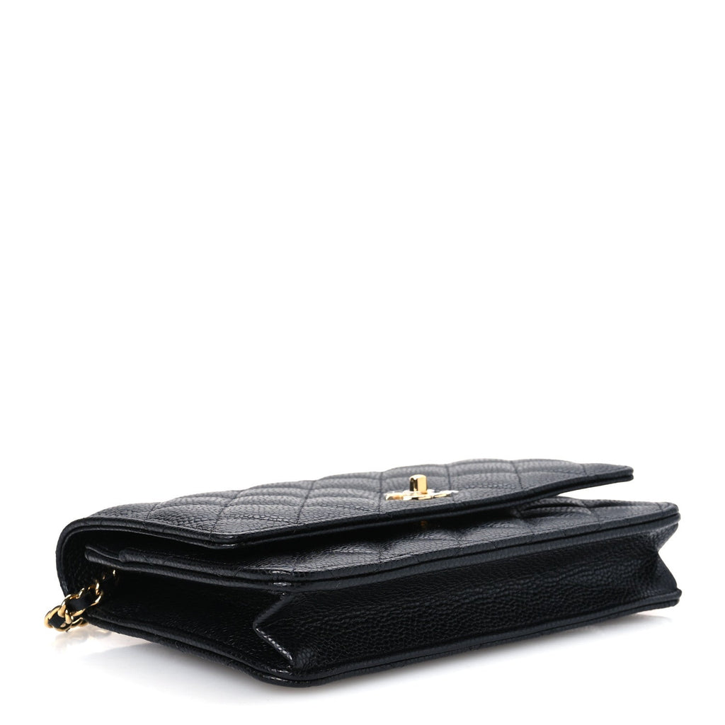 Caviar Quilted CC Turnlock Wallet On Chain WOC Black wholesalehk.shop