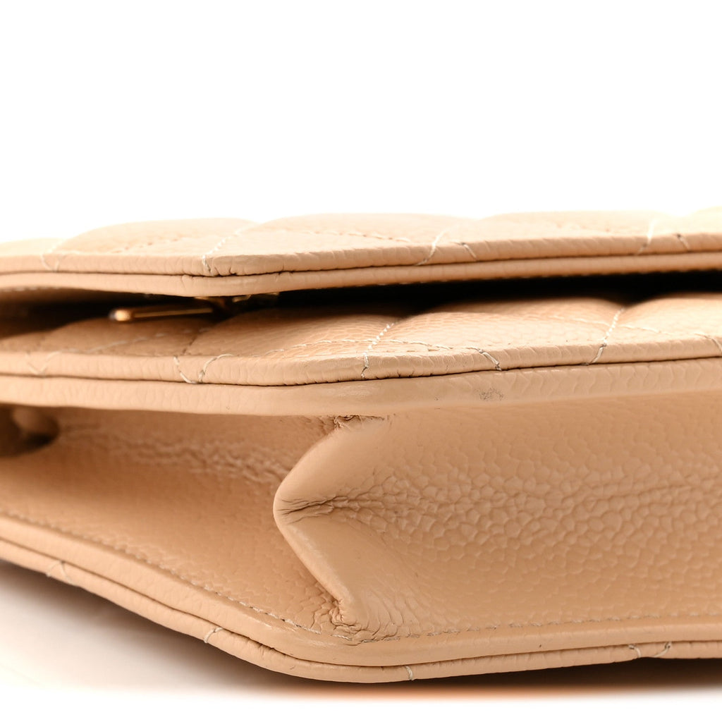 Caviar Quilted Wallet on Chain WOC Beige wholesalehk.shop