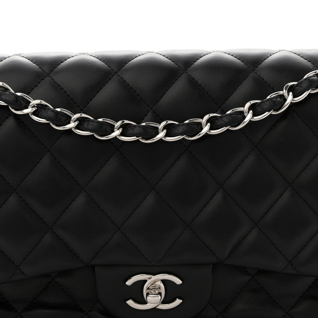 Lambskin Quilted Jumbo Double Flap Black wholesalehk.shop