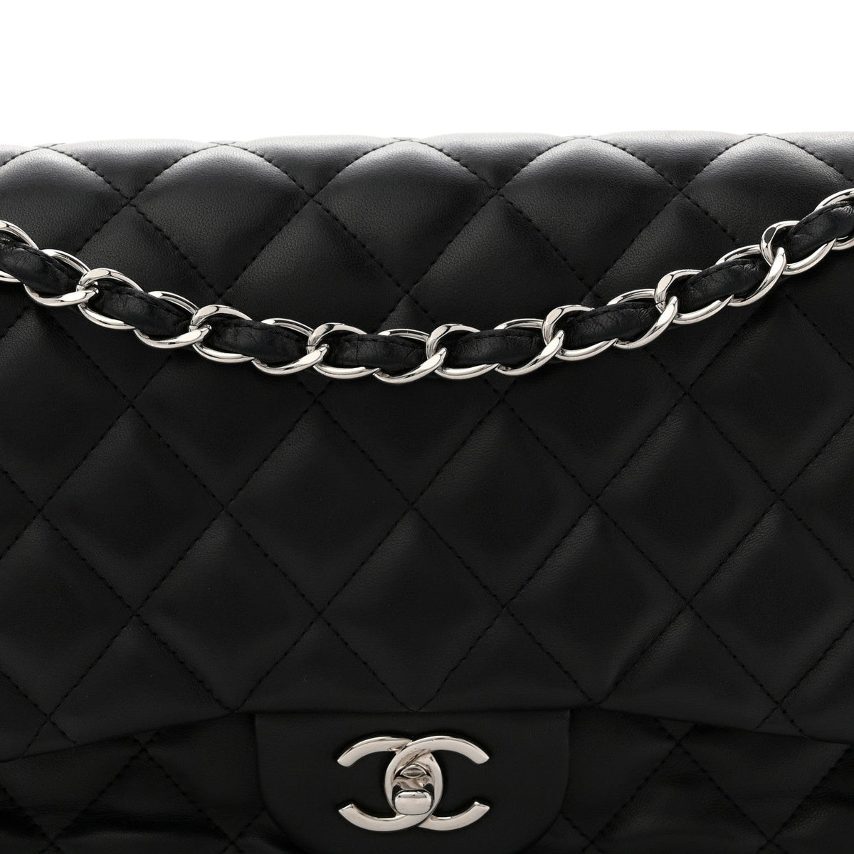 Lambskin Quilted Jumbo Double Flap Black wholesalehk.shop