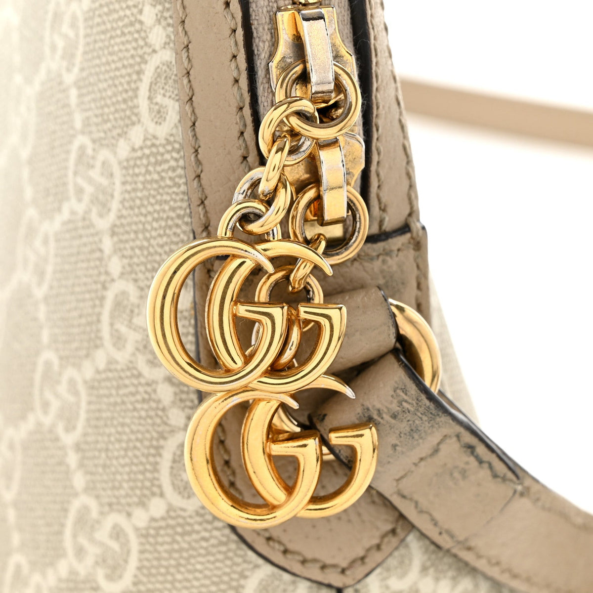 GG Supreme Monogram Textured Dollar Calfskin Web Small Ophidia Dome Shoulder Beige Mystic White Oatmeal wholesalehk.shop