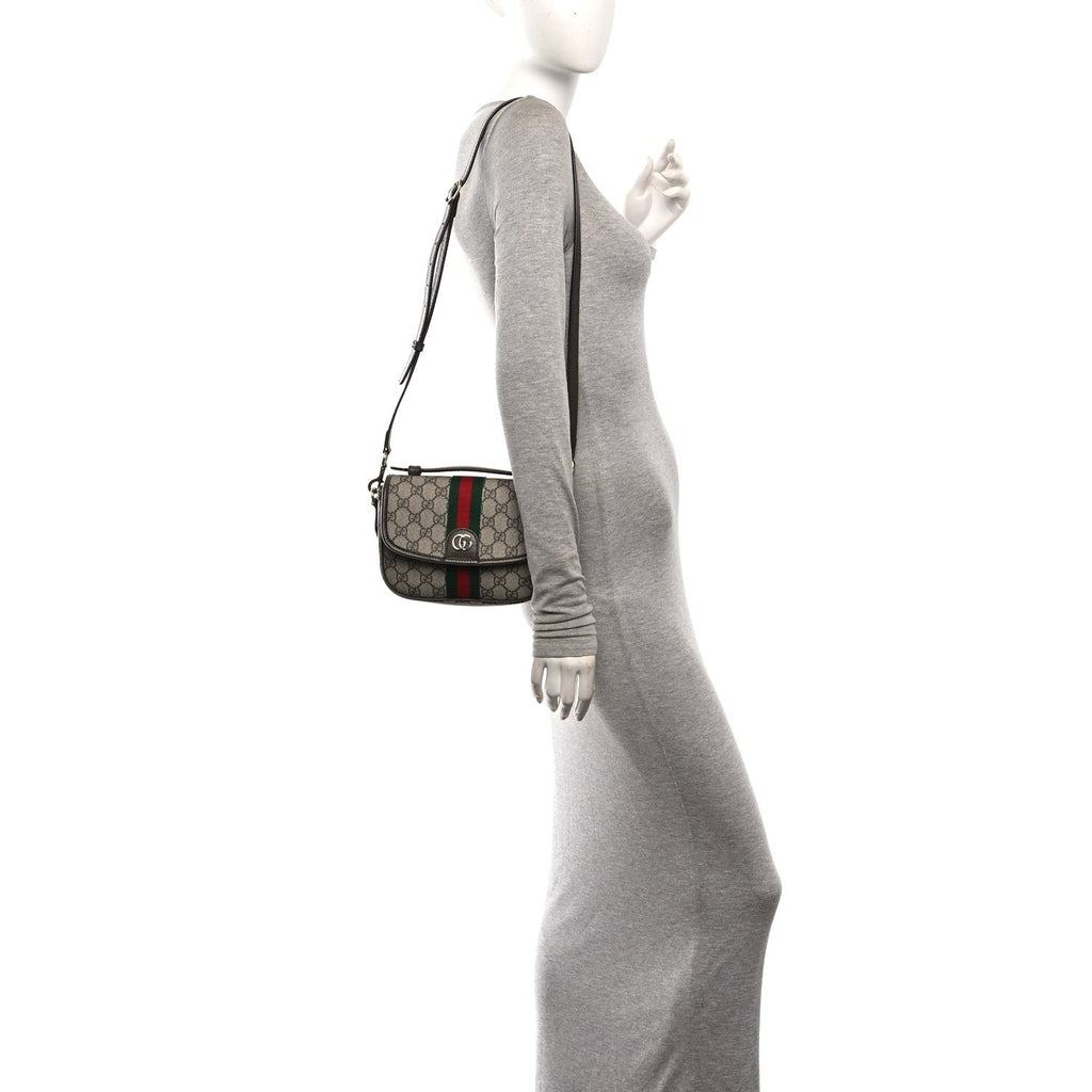 GG Supreme Monogram Textured Dollar Calfskin Small Ophidia Top Handle Shoulder Bag Beige Brown wholesalehk.shop