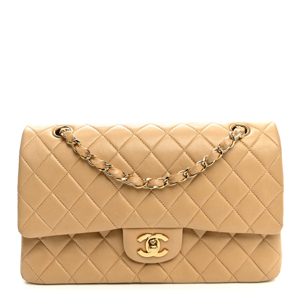 Lambskin Quilted Medium Double Flap Beige wholesalehk.shop