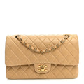 Lambskin Quilted Medium Double Flap Beige wholesalehk.shop