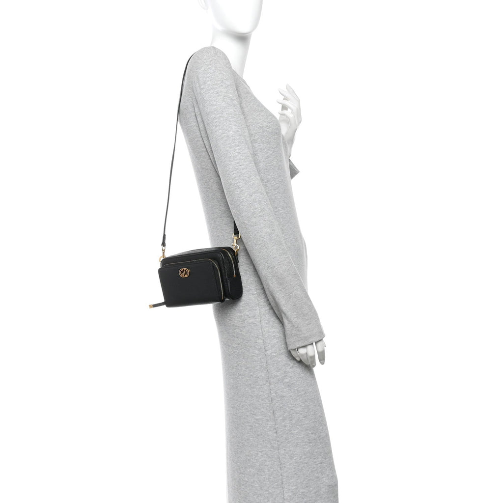 Grained Calfskin Caro Double Pouch Black wholesalehk.shop