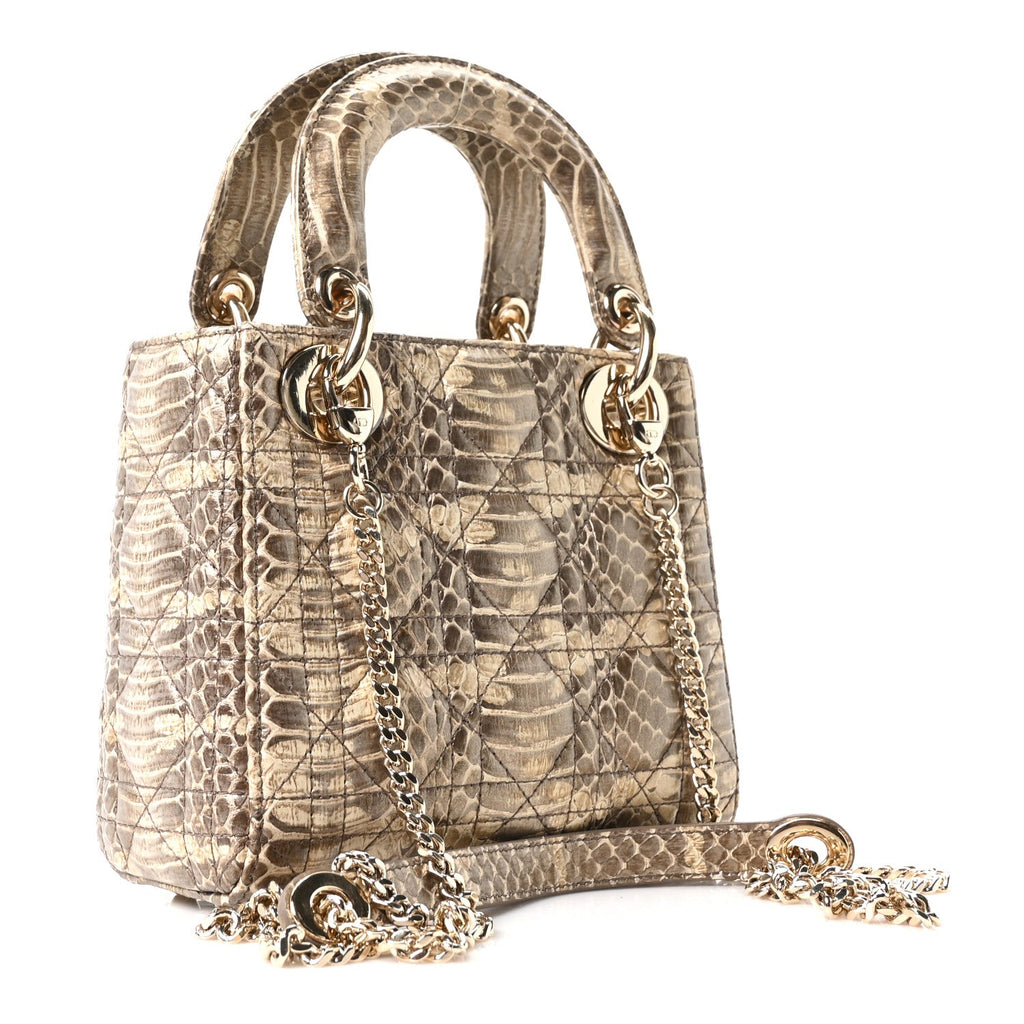 Metallic Snakeskin Cannage Mini Lady Dior Beige wholesalehk.shop