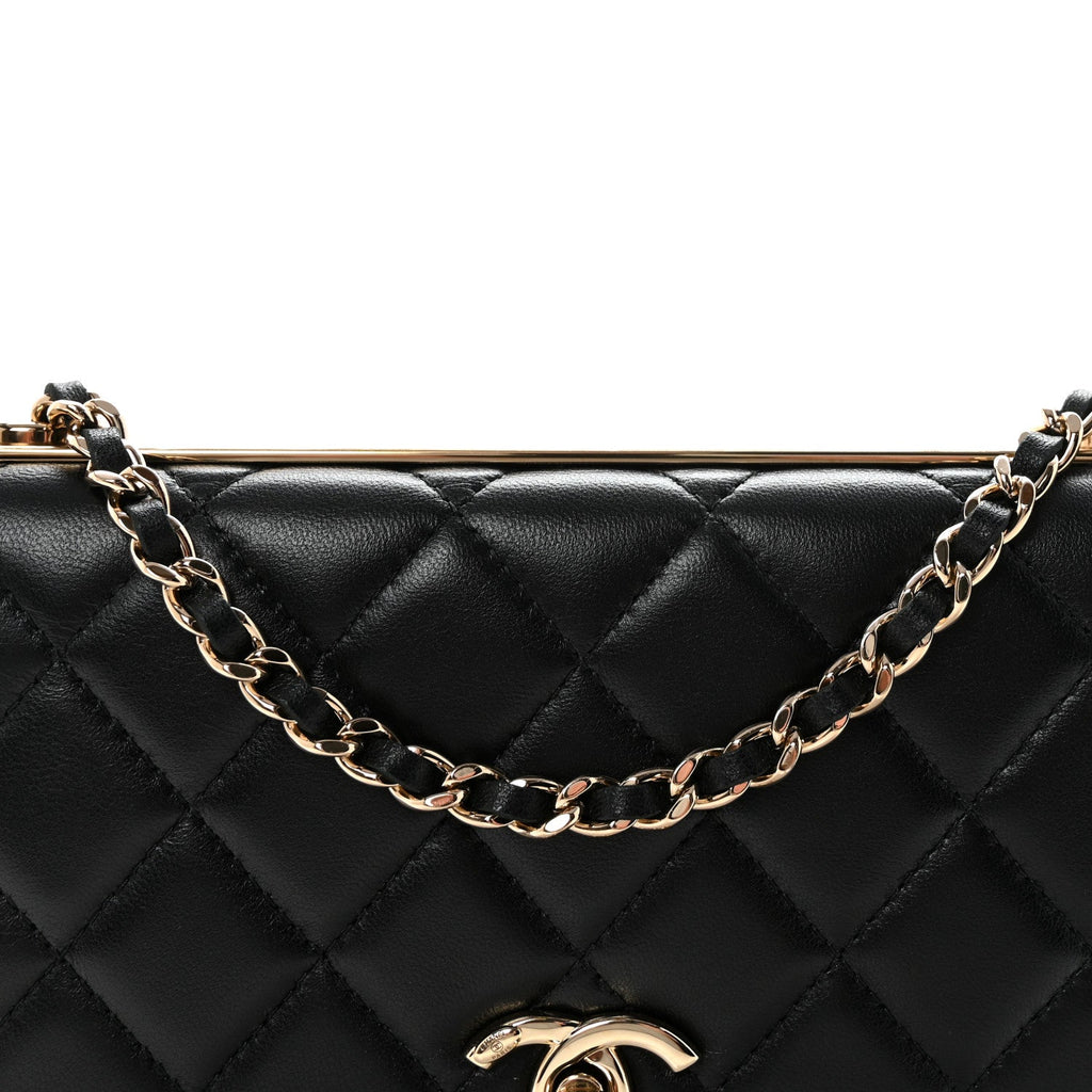 Lambskin Quilted Trendy CC Wallet On Chain WOC Black wholesalehk.shop