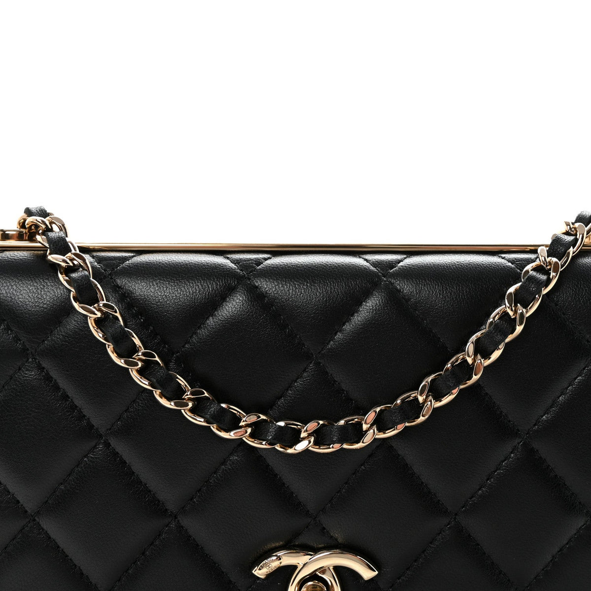 Lambskin Quilted Trendy CC Wallet On Chain WOC Black wholesalehk.shop