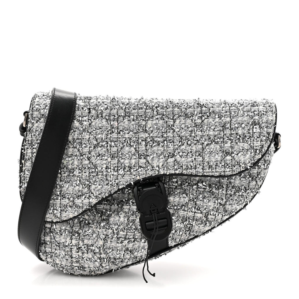 Tweed Saddle Crossbody Bag Black Silver wholesalehk.shop