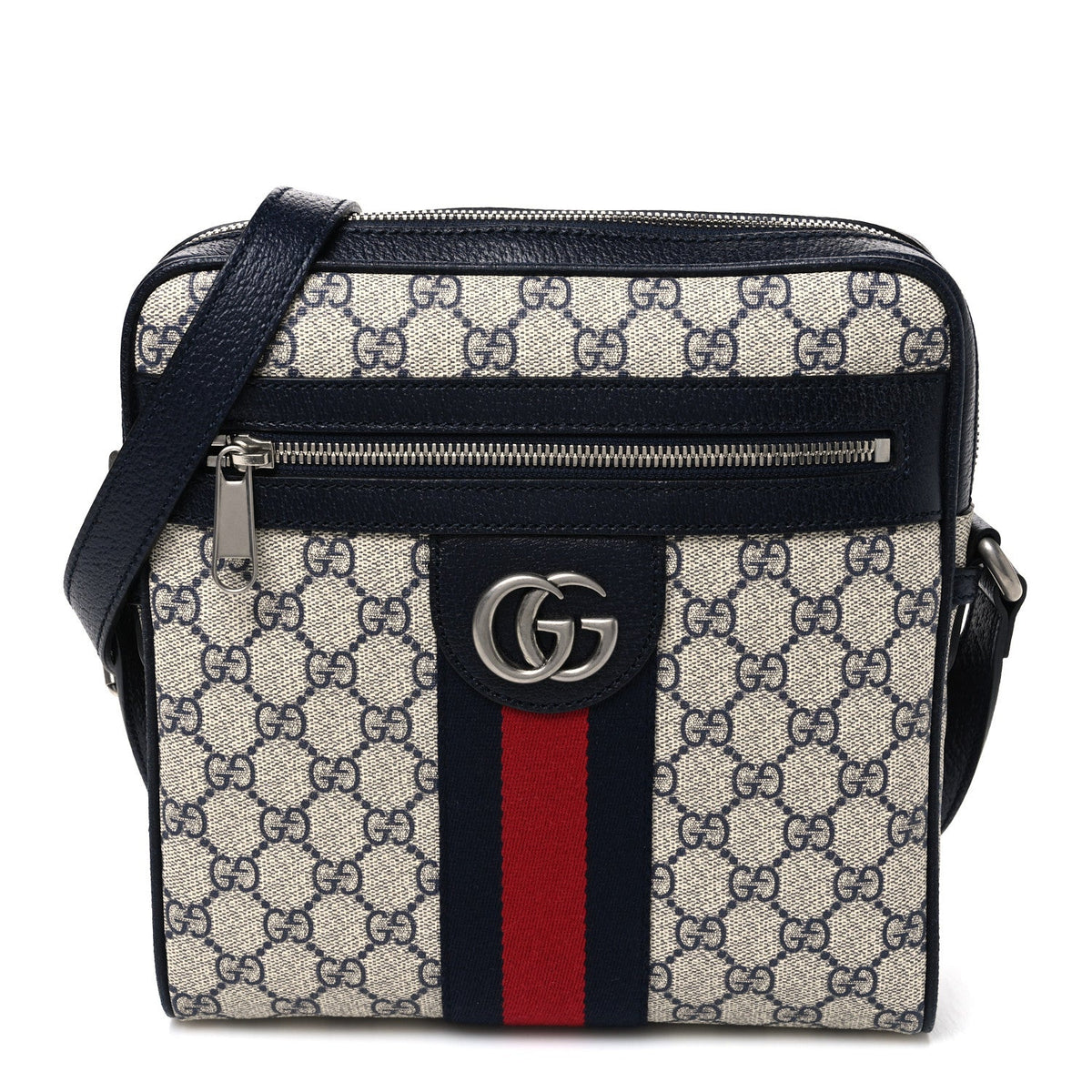 GG Supreme Monogram Textured Dollar Calfskin Web Small Ophidia Messenger Bag Beige Blue wholesalehk.shop