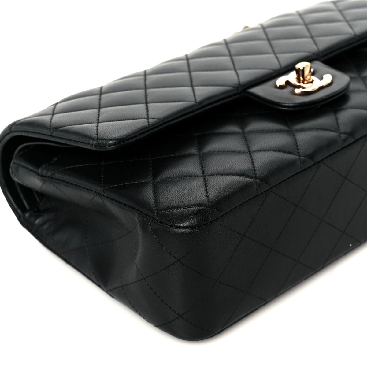 Lambskin Quilted Medium Double Flap Black wholesalehk.shop