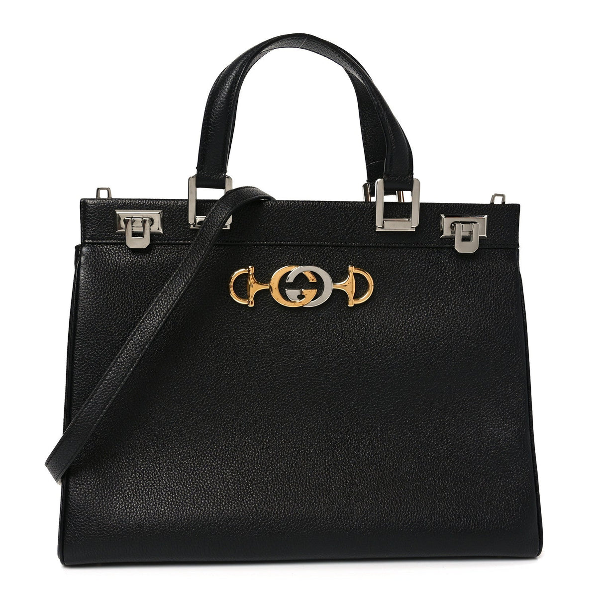Grainy Calfskin Medium Zumi Top Handle Bag Black wholesalehk.shop