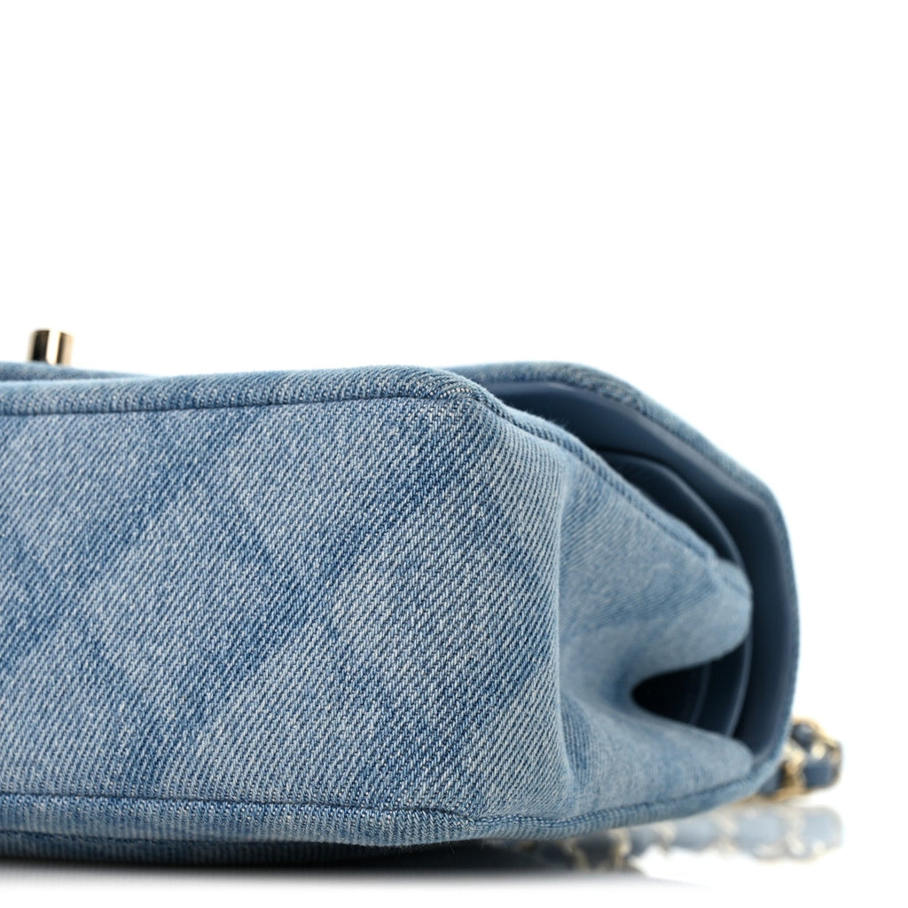 Printed Denim Quilted Small Double Flap Light Blue wholesalehk.shop