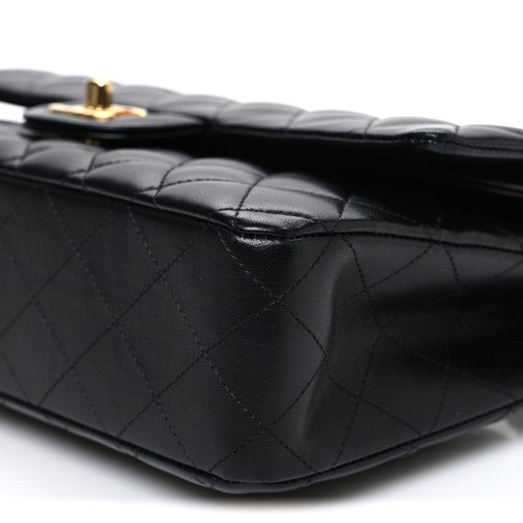Lambskin Quilted Medium Double Flap Black wholesalehk.shop
