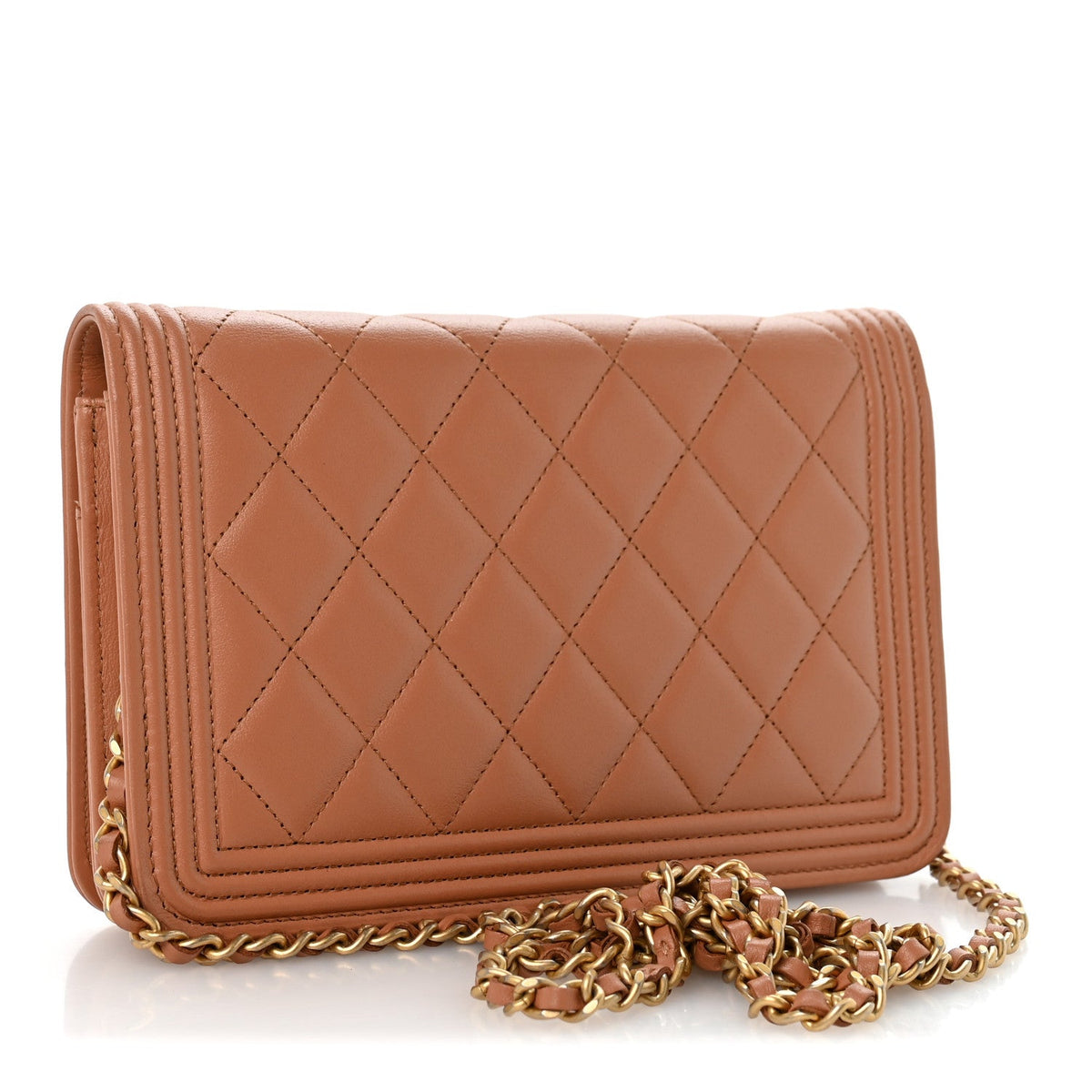 Lambskin Quilted Boy Wallet On Chain WOC Beige wholesalehk.shop