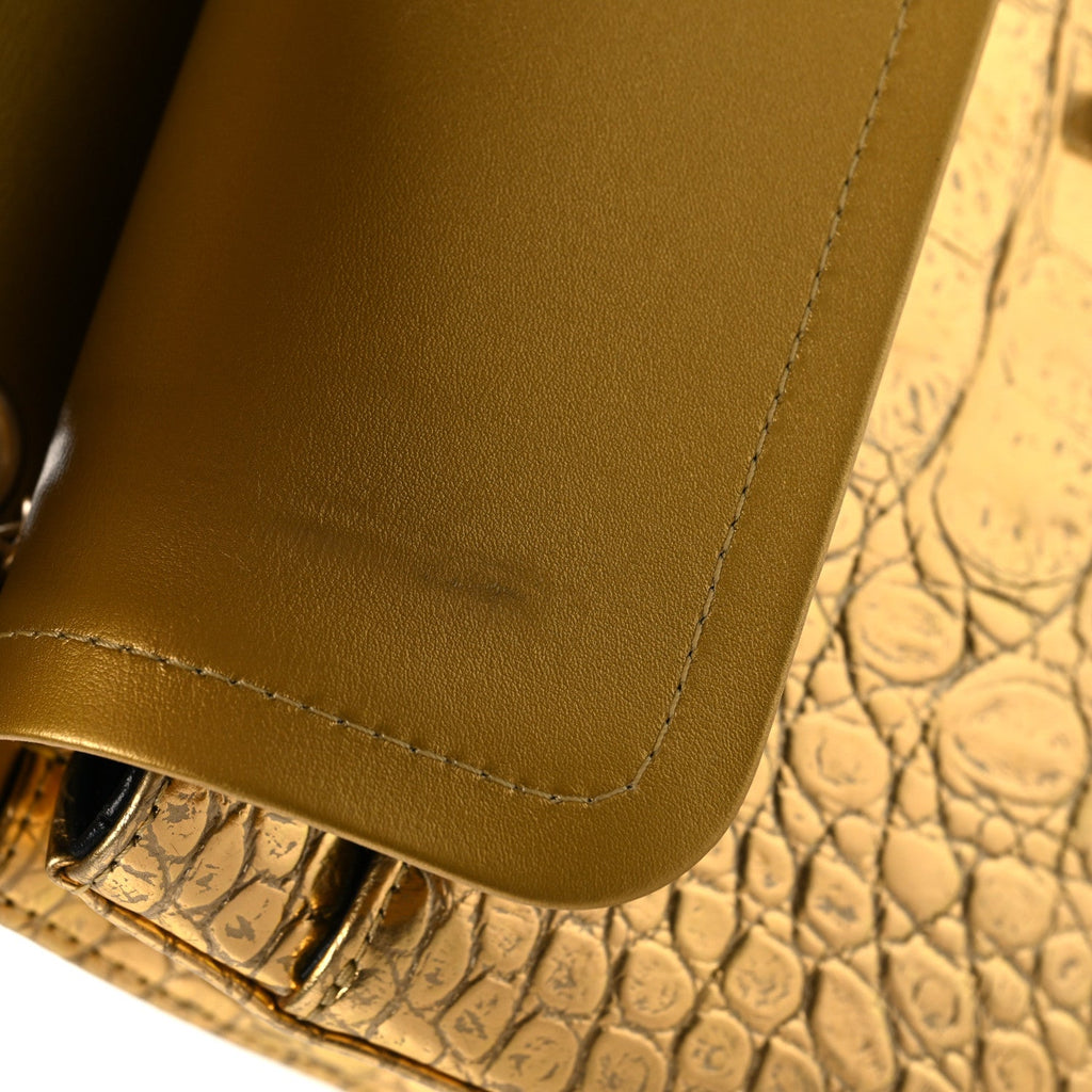 Metallic Calfskin Crocodile Embossed Cocodile Medium Double Flap Gold wholesalehk.shop