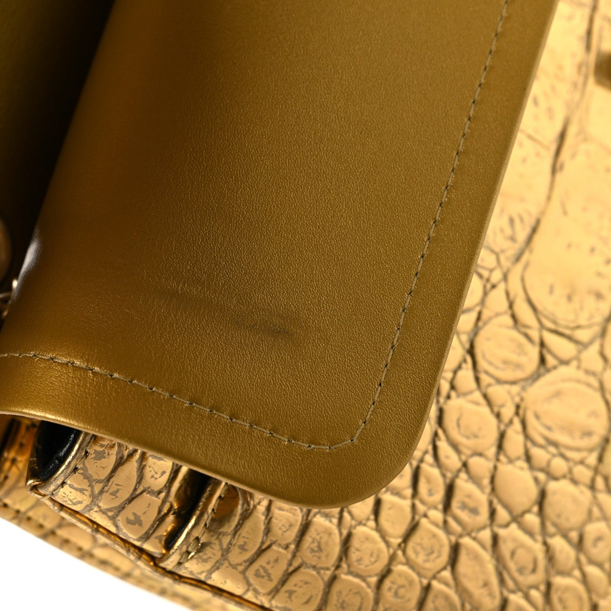Metallic Calfskin Crocodile Embossed Cocodile Medium Double Flap Gold wholesalehk.shop