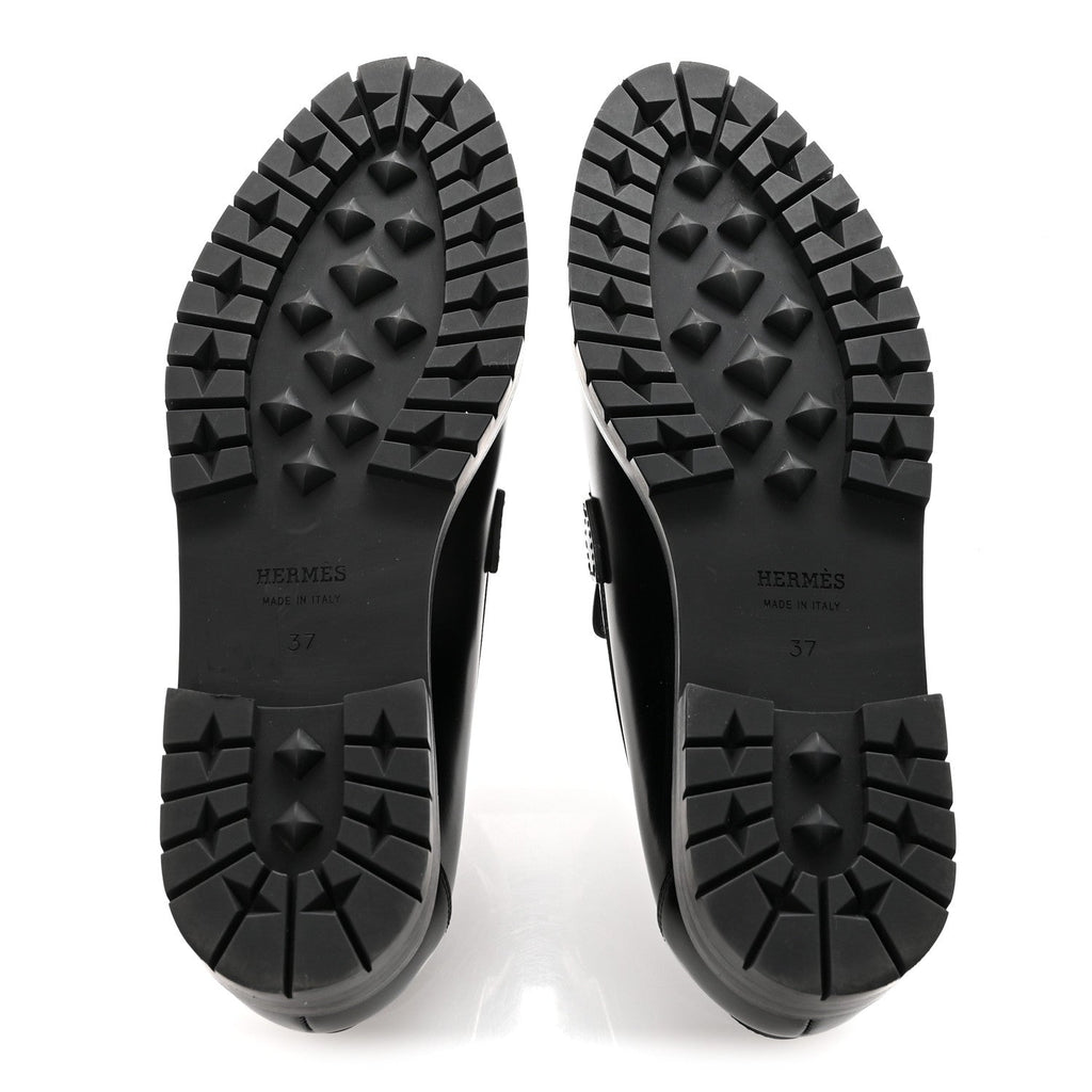 Glazed Calfskin Womens Faubourg Loafers 37 Black wholesalehk.shop