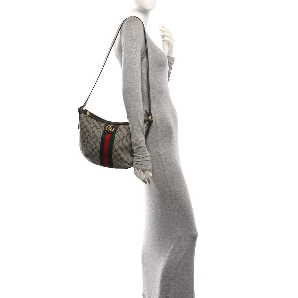 GG Supreme Monogram Web Small Ophidia Half Moon Hobo Brown wholesalehk.shop