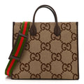 Monogram Jumbo GG Textured Dollar Calfskin Web Tote Bag Camel Ebony New Acero wholesalehk.shop