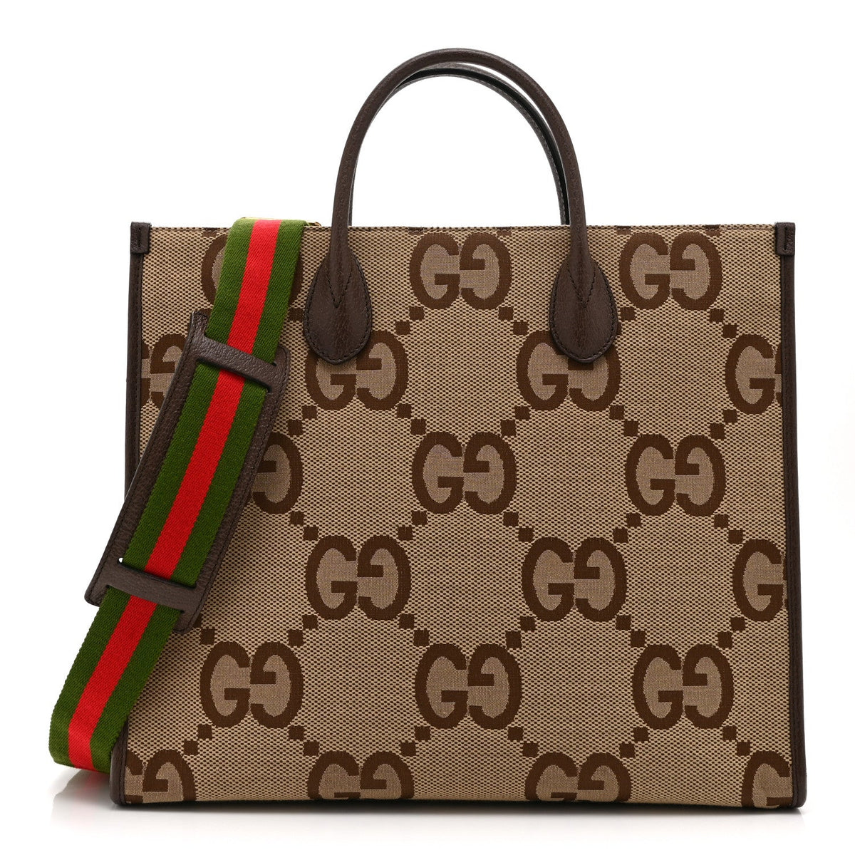 Monogram Jumbo GG Textured Dollar Calfskin Web Tote Bag Camel Ebony New Acero wholesalehk.shop