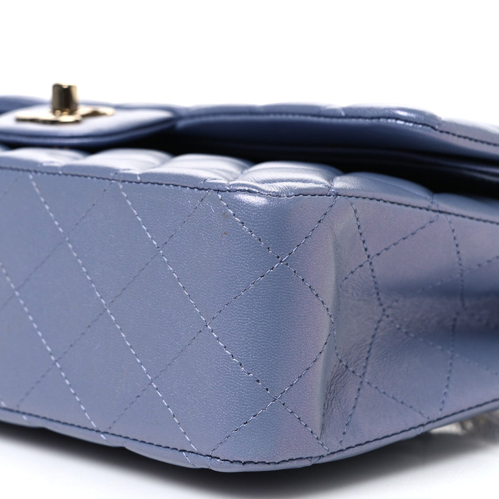 Iridescent Lambskin Quilted Medium Double Flap Light Purple wholesalehk.shop