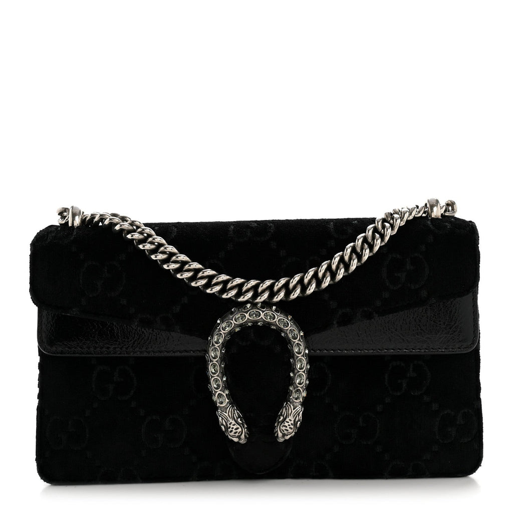 Velvet Skipper Crystal GG Monogram Small Dionysus Shoulder Bag Black Black Diamond wholesalehk.shop