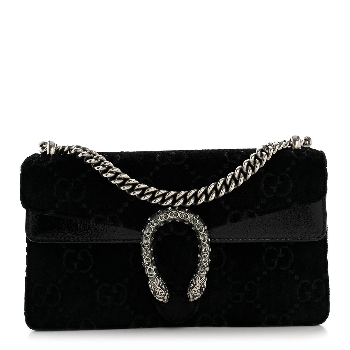Velvet Skipper Crystal GG Monogram Small Dionysus Shoulder Bag Black Black Diamond wholesalehk.shop