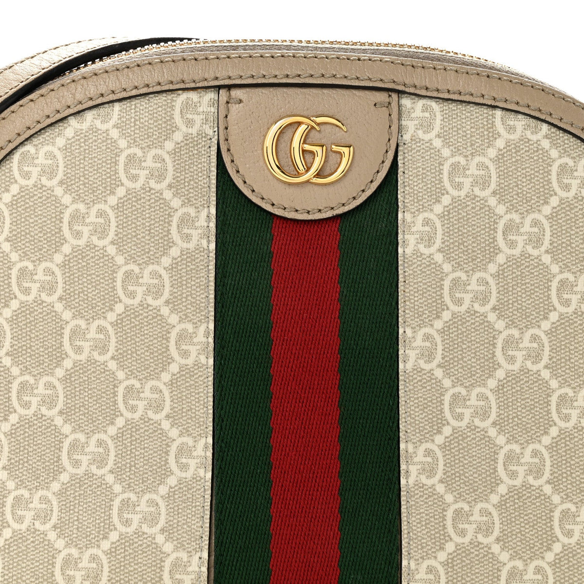 GG Supreme Monogram Textured Dollar Calfskin Web Small Ophidia Dome Shoulder Beige Mystic White Oatmeal wholesalehk.shop