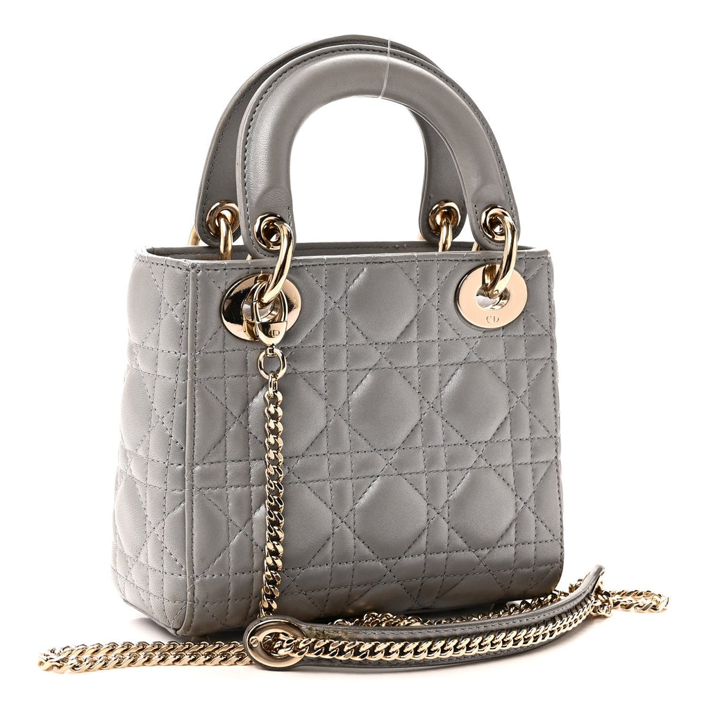 Metallic Lambskin Cannage Mini Lady Dior Grey wholesalehk.shop