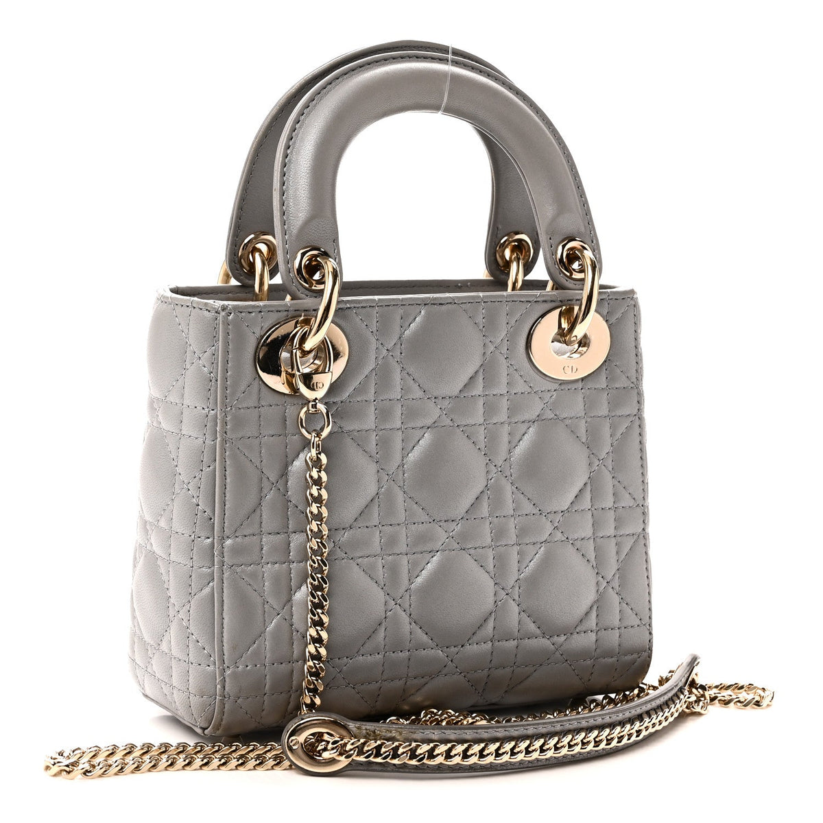 Metallic Lambskin Cannage Mini Lady Dior Grey wholesalehk.shop