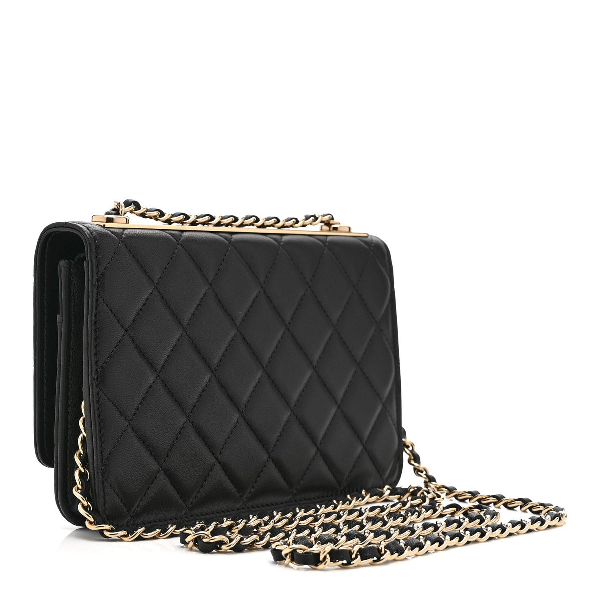 Lambskin Quilted Trendy CC Wallet On Chain WOC Black wholesalehk.shop
