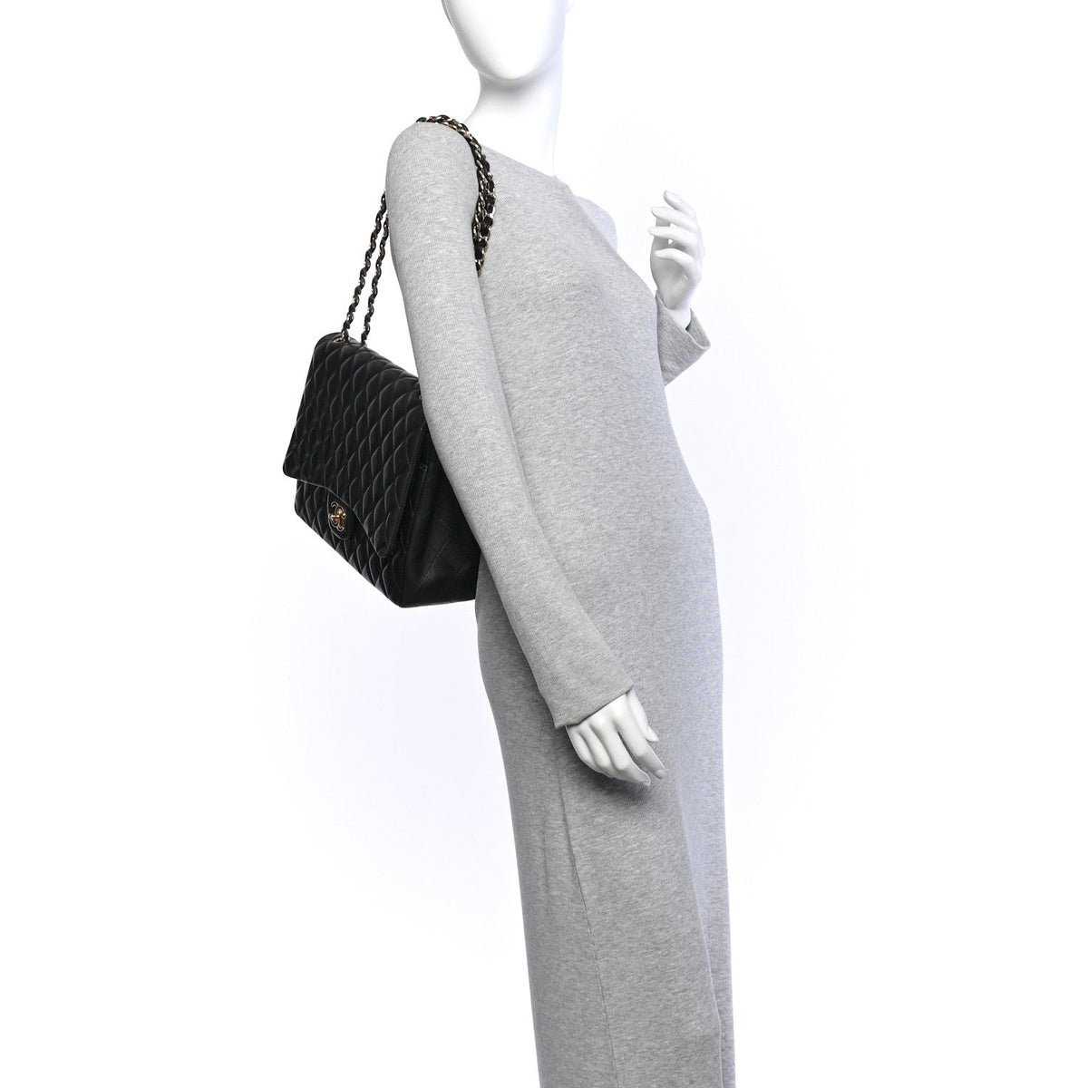 Lambskin Quilted Maxi Double Flap Black wholesalehk.shop