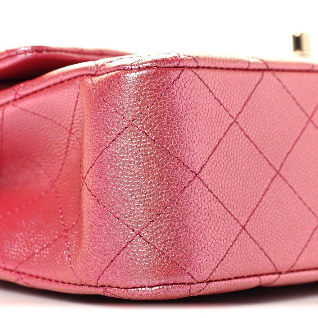 Iridescent Caviar Quilted Medium Double Flap Dark Pink wholesalehk.shop