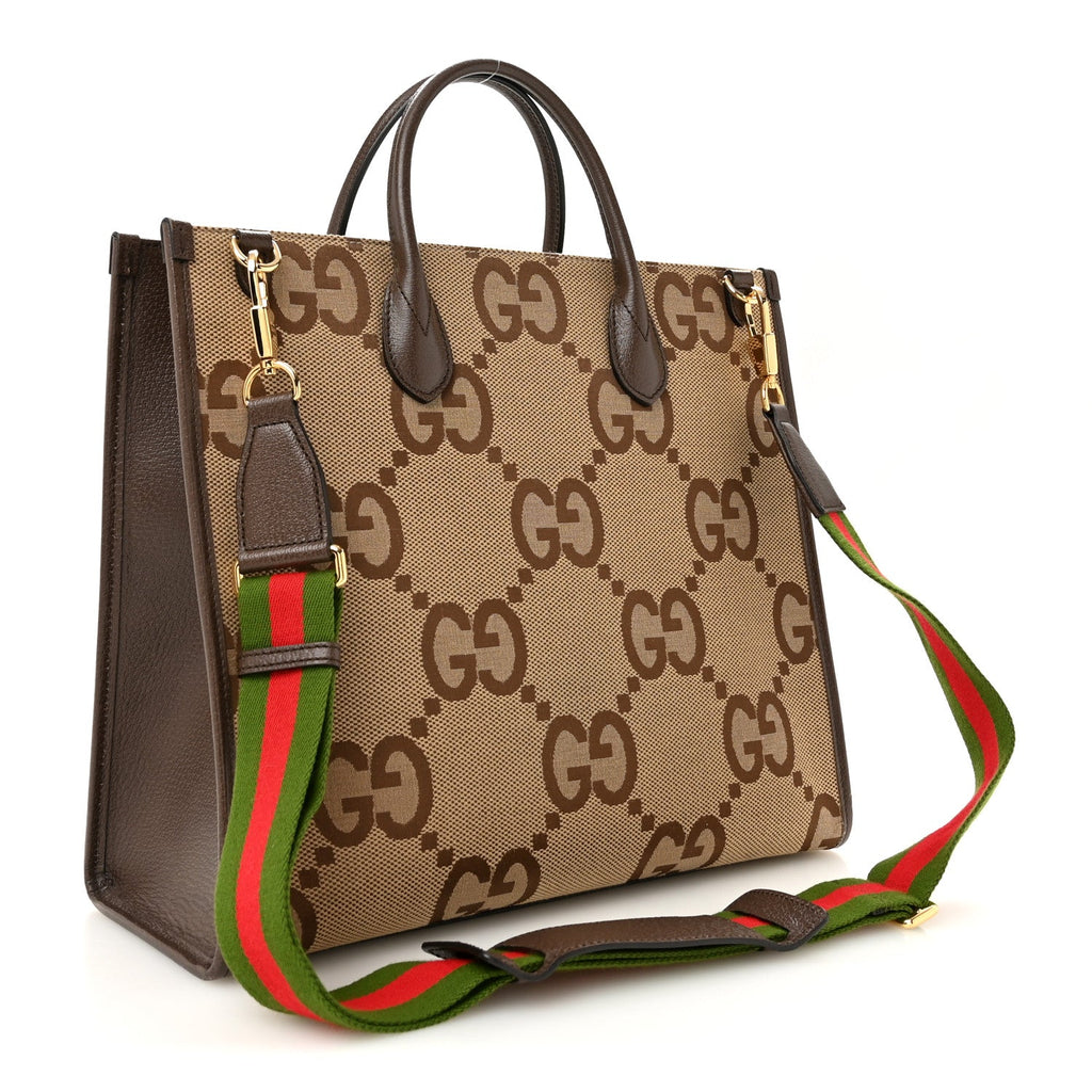 Monogram Jumbo GG Textured Dollar Calfskin Web Tote Bag Camel Ebony New Acero wholesalehk.shop