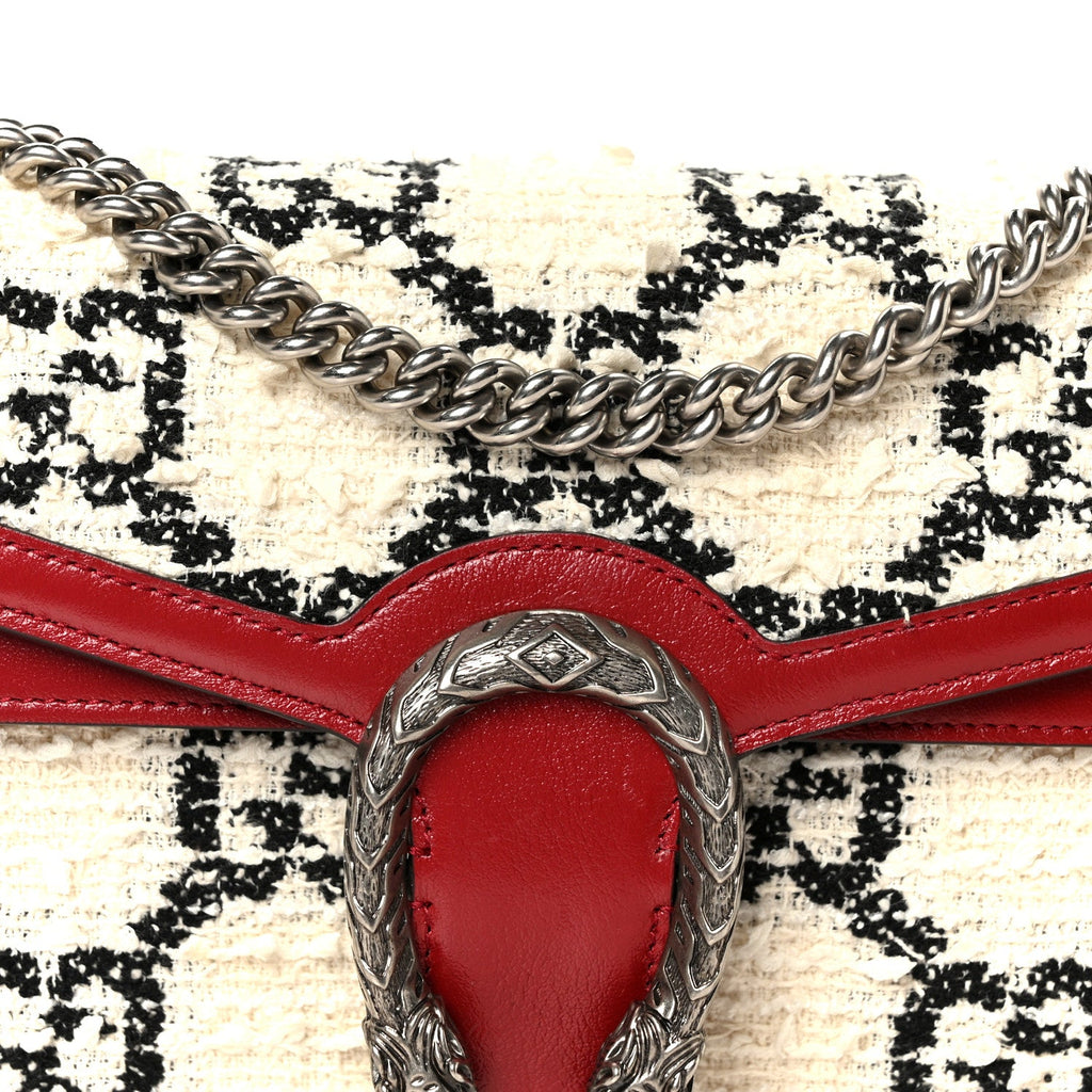 Tweed GG Monogram Small Dionysus Shoulder Bag White Black Romantic Cherry wholesalehk.shop