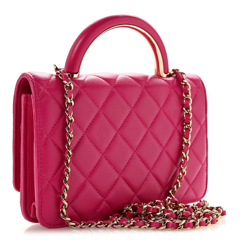 Lambskin Quilted Top Handle Wallet On Chain WOC Pink wholesalehk.shop