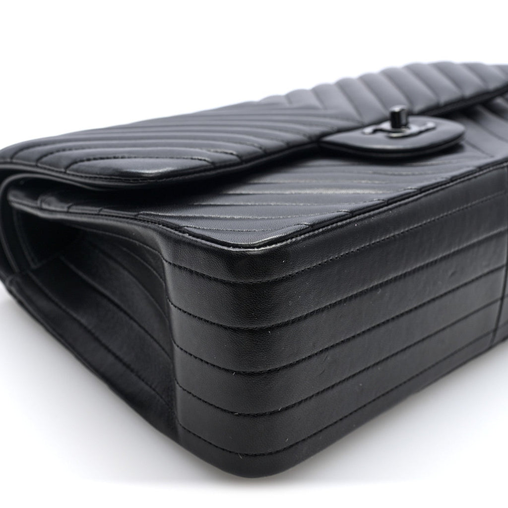 Lambskin Chevron Quilted Jumbo Double Flap  So Black wholesalehk.shop