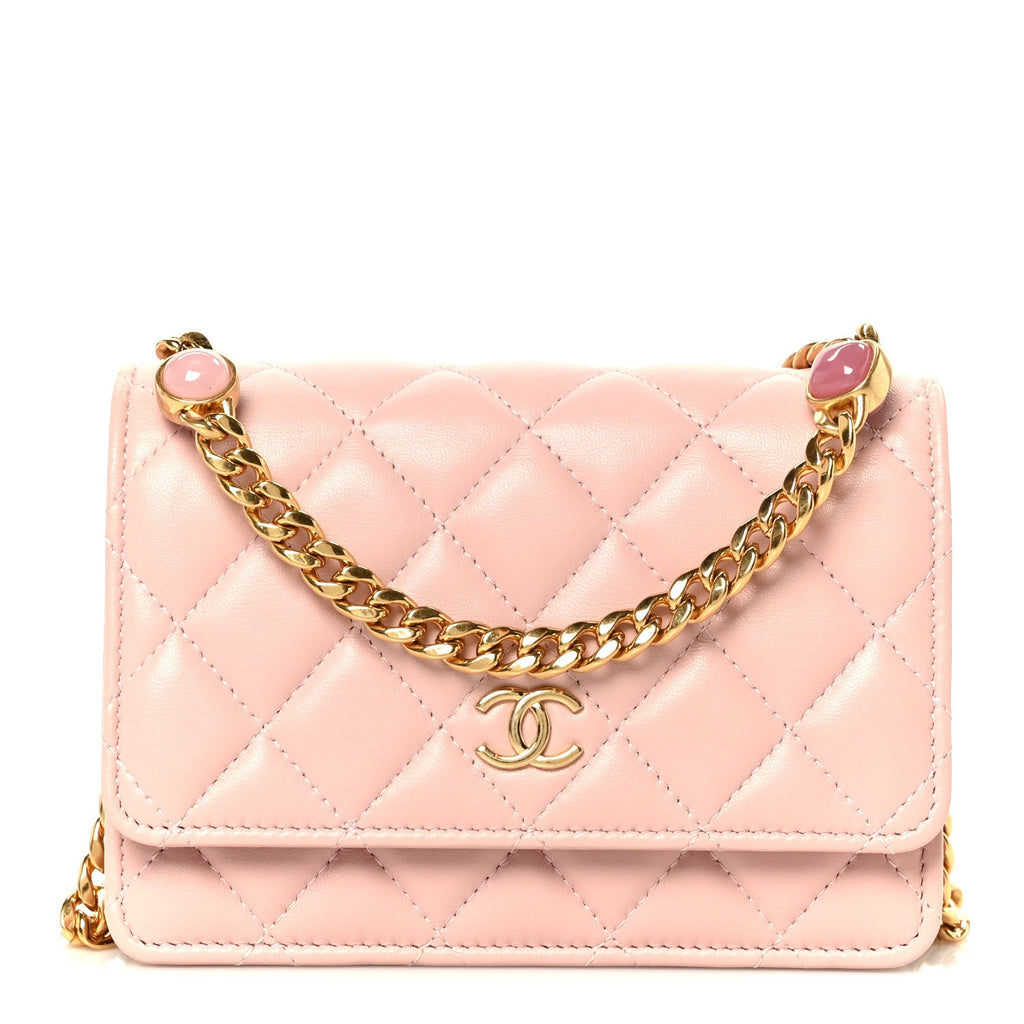 Lambskin Quilted CC Pearl Enamel Clutch on Chain WOC Light Pink wholesalehk.shop