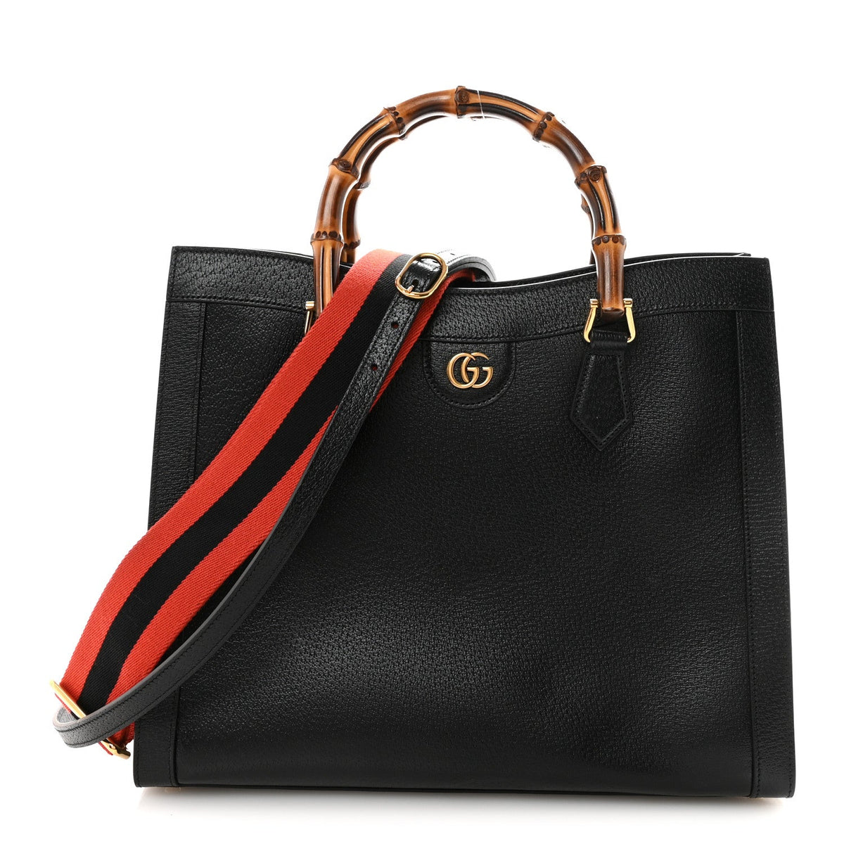 Textured Dollar Calfskin Web Medium Diana Tote Bag Black Dusty Grey wholesalehk.shop